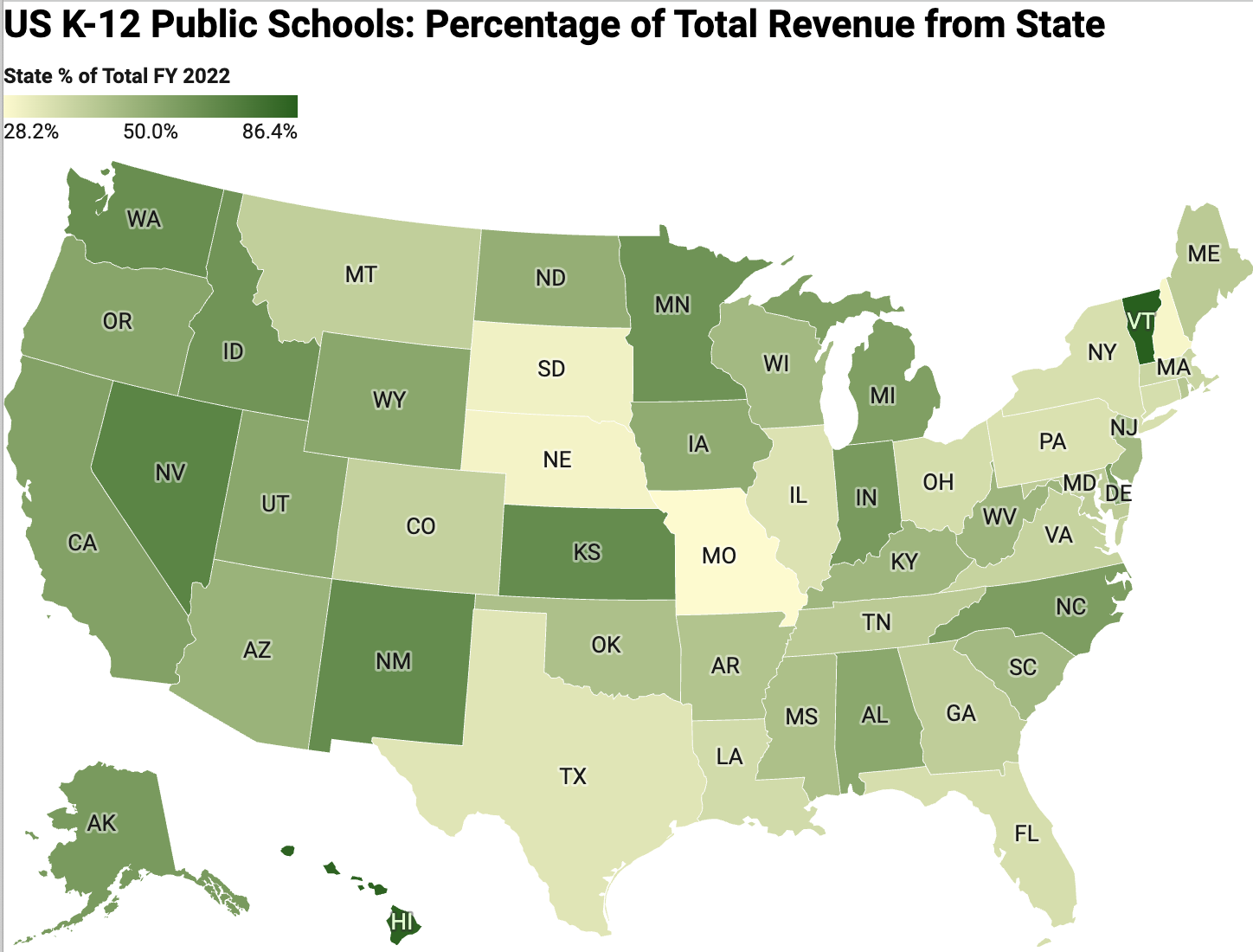 National Map - State Revenue as a Percent of K-12 spending